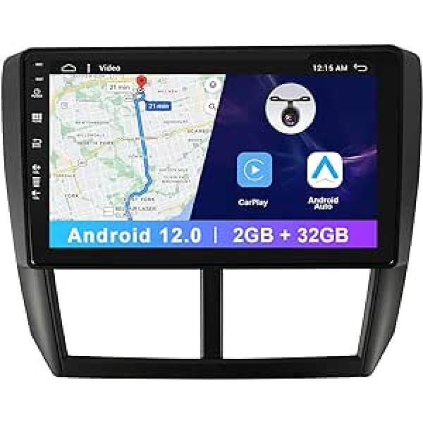 9 collu automašīnas radio priekš Subaru Foreste/Impreza WRX STI 2008-2014 Android 12 CarPlay/Android automašīnas radio ar Bluetooth/stūres vadību/dalītu ekrānu/GPS navigāciju/WiFi (2GB+32GB)