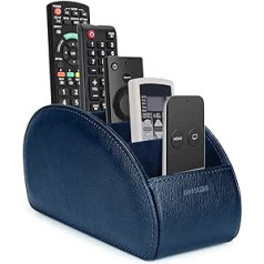 molshine Remote Control Holder with 5 Compartments, PU Leather Remote Control Holder for Office Organisation, TV Remote Control, Heater Controller, Media Player, Office Supplies, Makeup Brushes (Navy