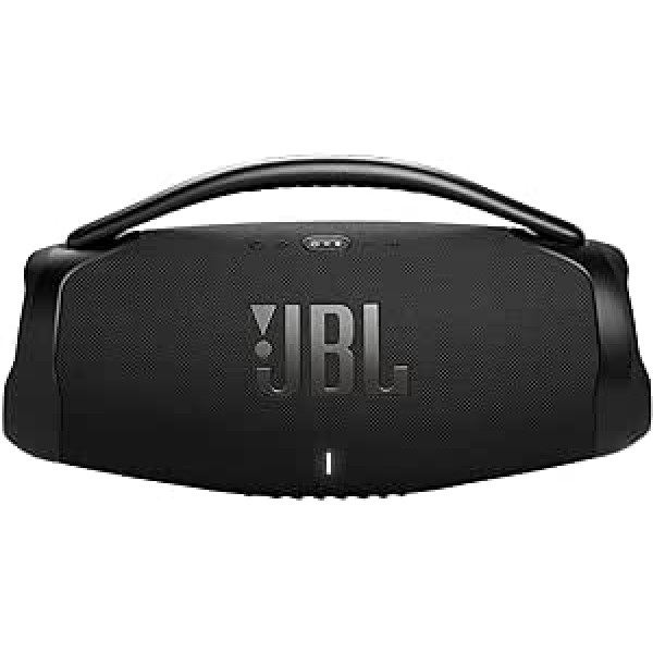 JBL Boombox 3 WiFi — bezvadu skaļrunis ar Bluetooth un WiFi — savietojams ar lietotni JBL One — 24 stundu atskaņošanas laiks — ūdens un putekļu necaurlaidīgs — integrēta barošanas bloks — melns