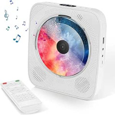 CD atskaņotājs Bluetooth pārnēsājams CD atskaņotājs ar sienas montāžas mājas audio boombox ar tālvadības pulti, HiFi skaļruņi ar USB MP3 atskaņošanu, FM radio, 3,5 mm AUX ieeja austiņām