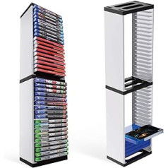 Esenlong Video Game Disc Shelf Durable CD Storage Rack DVD Holder Container Tower Stand for Holding 36 Pieces PS5 Game Discs, White Black, Acrylonitrile Butadiene Styrene