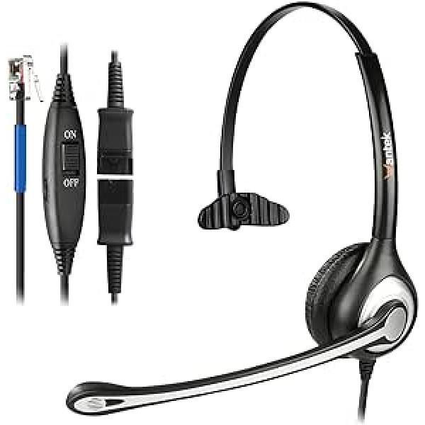 Wantek tālruņa austiņas RJ9 monofoniskā ar trokšņu slāpēšanas mikrofonu, ātro atvienošanu, zvanu centra austiņām Plantronics M10 M12 pastiprinātājam vai Cisco 7945 7960 biroja IP tālruņiem (600QC1)