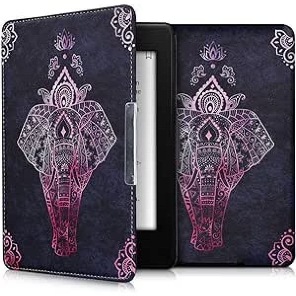 kwmobile Klapphülle kompatibel ar Amazon Kindle Paperwhite Hülle — eReader Case (für Modelle bis 2017) — Elefant Zeichnung Pink Anthrazit