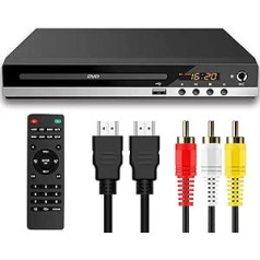 DVD atskaņotājs, Puseky HDMI DVD atskaņotājs Smart TV, atbalsta 1080P Full HD, ar HDMI un AV kabeli, CD VCD atskaņotājs, USB daudzfunkciju atskaņotājs ar tālvadības pulti mājas stereo sistēmai