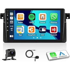 CAMECHO Android 13 Carplay automašīnas radio priekš BMW 3. sērijas E46 1999-2005 ar Android automašīnu, 9 collu automašīnas skārienekrāna radio Atbalsta GPS WiFi Bluetooth FM/RDS radio HiFi SWC+ AHD atpakaļgaitas kamera + mikrofons