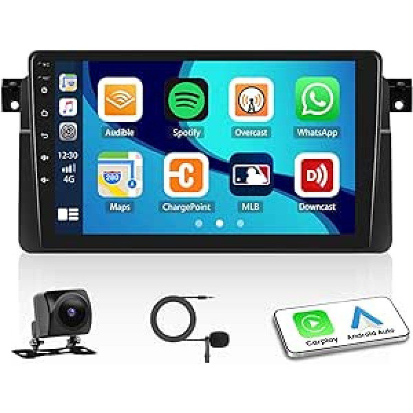 CAMECHO Android 13 Carplay automašīnas radio priekš BMW 3. sērijas E46 1999-2005 ar Android automašīnu, 9 collu automašīnas skārienekrāna radio Atbalsta GPS WiFi Bluetooth FM/RDS radio HiFi SWC+ AHD atpakaļgaitas kamera + mikrofons