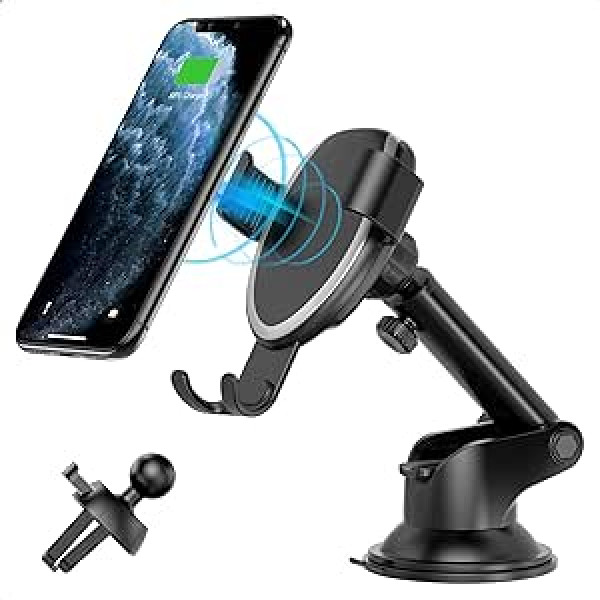 Wireless Charger Car Mobile Phone Holder 7.5W/10W, Fast Wireless Charger Car Mobile Phone Holder Inductive Car Charger for iPhone 13/12/12 Pro/SE 2020/11/11Pro/XR/XS, Galaxy S20/Note 10+/S10/S9/S8,