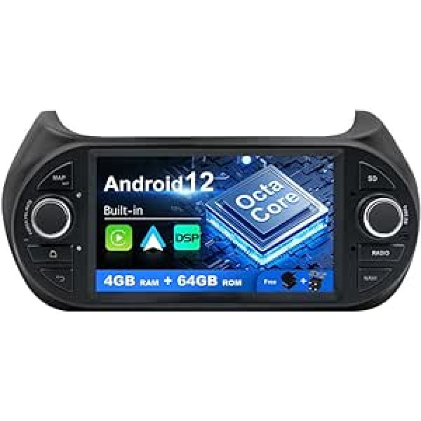 SXAUTO Android 12 automašīnas radio priekš Fiat Fiorino/Qubo/Citroën Nemo/Peugeot Bipper — iebūvēta Carplay/Android automašīna — LED kamera + mikrofons — 4G + 64G — DAB 360-CAM stūres vadība Fast Boot WiFi AHD — 2