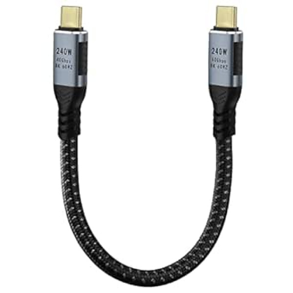 GELRHONR 240 W USB C–USB C kabelis, USB 4.0 C tipa uzlādes kabelis, ātra uzlāde, 40 Gbps datu pārsūtīšana, 8K @ 60 Hz 4K @ 120 Hz video, saderīgs ar Thunderbolt 3, centrmezgls, SSD, dokstacija (0,2 m)