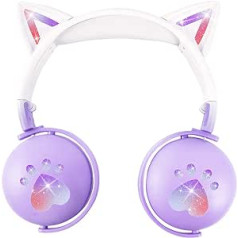 VuyKoo austiņas bērniem, Cat Ears Bluetooth austiņas ar HD mikrofonu, Austiņas aiz ausīm dzimšanas dienā/Helovīniem/Ziemassvētkiem/Lieldienām/dažādas svētku dāvanas meitenēm/zēniem (violeta)