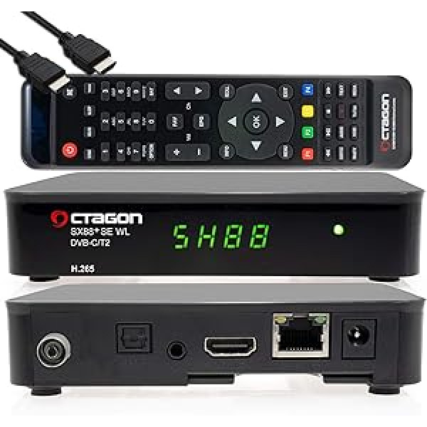Octagon SX88+ SE WL H.265 HD Mini Hybrid Receiver DVB-C/T2, TV Box schwarz – DVB-C/DVBT 2, USB, Multimedia Abspieler, LAN, WLAN, HDMI Kabel gratis, 12V für Camping, IR-Empfänger