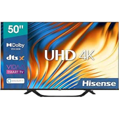 Hisense 50A67H 127 cm (50 collu) televizors, 4K UHD, Smart TV, HDR, Dolby Vision, trīskāršs uztvērējs DVB-C/S/S2/T/T2, bez rāmja, Wifi, Bluetooth, iebūvēts Alexa, DTS Virtual X, Viesnīcas režīms, melns [2022]