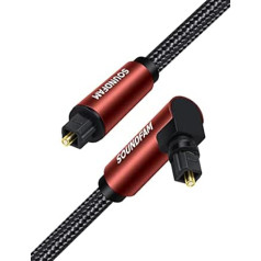 SOUNDFAM Optical Audio Cable, 5 m, Angled Toslink Cable, 90 Degree Digital Optical Cable, 360° Rotation, Right Angle Connector for Soundbar, TV