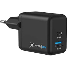 XLayer 38 W Dual USB C lādētājs Barošanas piegāde Melns Ātra uzlāde iPad iPhone 15 14 13 Mini 13 Pro Max 12 11 SE XS Android ierīces Cilnes Barošanas adapteris Uzlādes spraudnis Barošanas avota lādētāja kabelis