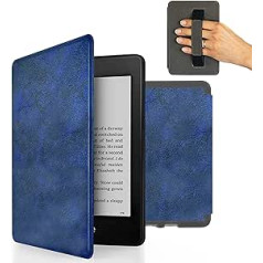 MyGadget mākslīgās ādas futrālis Amazon Kindle Paperwhite 10. paaudzei (2018. gada modelis — PQ94WIF — 6 collas) ar rokas siksnu un automātiskās miega/pamošanās funkciju tumši zilā krāsā