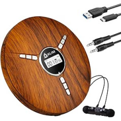 KLIM Discman Portable CD Player with Built-in Battery, Includes KLIM Fusion Headphones + Compact Mini CD Player, Compatible with CD-R, CD-RW and MP3 + Discman CD Player - Wood