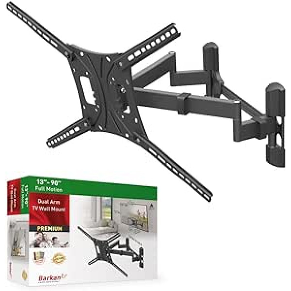 Barkan TV Wall Mount, 13 - 90 Inch Double Arm, Swivelling / Full Motion Flat & Curved TV Mount, Holds up to 60 kg, Extra Stable, for LED OLED LCD, Max. VESA 600 x 400