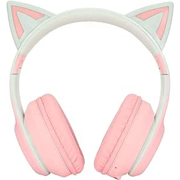 ASHATA RGB Cat Ear austiņas, Cat Ear Bluetooth austiņas ar mikrofonu, spēļu austiņas, salokāmas, ar LED gaismām, 3,5 mm AUX kabelis, noņemams mikrofons, dāvana bērniem, zēniem un (rozā)