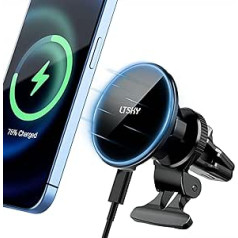 15 W Magnetic Car Holder with Charging Function, Compatible with MagSafe Car Holder Charger, Car Magnetic Mobile Phone Holder, Wireless Car Charger Charging Station for iPhone 15 14 13 12 Pro Max Mini