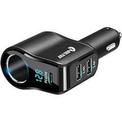 Adapteris cigarešu šķiltavas USB PD20W 120W BOLTHO 4.8A automašīnas lādētājs Dual USB ar digitālo voltmetru LED ātrās uzlādes adapteris USB 12V/24V USB sadalītājs automašīnai