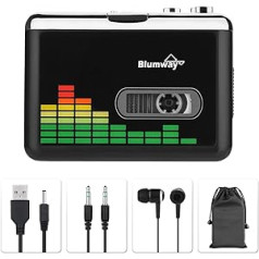 BlumWay USB Cassette to MP3 Converter, Portable Cassette Player Digital Cassette Converter Audio Music Player Cassette Converter with Headphones and Carry Case (PC000249)