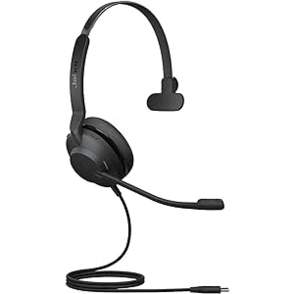 Jabra Evolve2 30 austiņas — trokšņus slāpējošas UC sertificētas monoaustiņas ar 2 mikrofonu zvanu tehnoloģiju — USB-C kabelis — melns