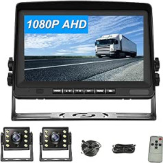 CAMECHO RV atpakaļgaitas kameras komplekts ar 8 collu LCD monitoru + AHD 1080P atpakaļskata kameru x 2 ar nakts redzamību IP69, ūdensizturīgs kravas automašīnai/piekabei/autobusam/furgonam/lauksaimniecībai ar 5 m + 15 m kabeli