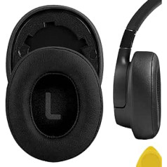 Geekria QuickFit Protein Leather rezerves ausu spilventiņi priekš JBL Tune 700BT, 750BTNC Bezvadu austiņas uz ausīm Ausu spilventiņi, austiņu ausu spilventiņi, ausu kausu remonta daļas (melnas)