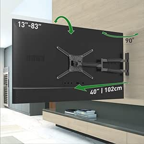 Barkan 102 cm garš televizora sienas stiprinājums, 13-83 collu grozāms/noliecams/pilnas kustības televizora stiprinājums, iztur līdz 50 kg, īpaši garš pagarinājums, LED OLED LCD, maks. VESA 600 x 400, BM443XL