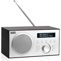 DAB+/FM Radio with Bluetooth August MB420 Digital Kitchen Radio Wooden Housing RDS Function 60 Presets HiFi Bluetooth Speaker 5W Radio Alarm Clock Sleep Timer Alarm Snooze USB / Aux-In / Aux-Out,