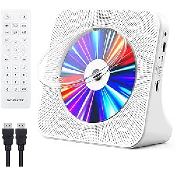 Gueray DVD atskaņotājs HDMI CD atskaņotājs Bluetooth ar skaļruni Atbalsta tālvadības pults displeju FM radio ar CD atskaņotāju USB kartes atskaņošana 3,5 mm AUX Modinātājs Austiņu ligzda Putekļu vāks Balts