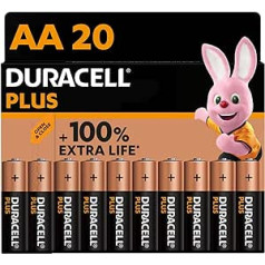 Duracell Plus AA Mignon sārma baterijas, 1,5 V LR6 MN1500, iepakojumā 20