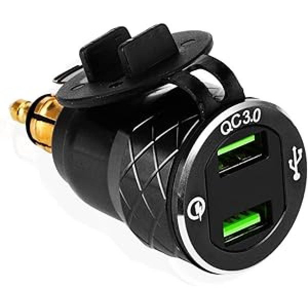 KIMISS 12V-24V ātrās uzlādes 3.0 motocikla USB ports Dubultā USB uzlādes ligzda ar LED indikatoru ES spraudnis auto laivu jūras kvadracikla autobusu kravas automašīnai un citiem (melns)