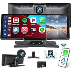 CAMECHO bezvadu automašīnas stereo ekrāns priekš CarPlay un Android automašīnas pārnēsājamā automašīnas radio ar priekšējo paneli, 9,3 collu skārienekrāna bezvadu Carplay ar Siri/Bluetooth/FM raidītāju/AUX/64G SD karti