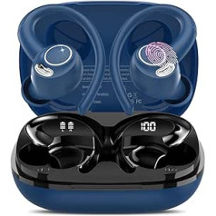 Bluetooth austiņas Sporta ausīs ievietojamas austiņas Bezvadu Bluetooth 5.3 ar HD mikrofonu, izcilu skaņu, 40 stundu atskaņošanas laiku, komfortablumu, dubultu LED displeju, IP7 ūdensnecaurlaidīgas austiņas ar ausu āķiem, zilas