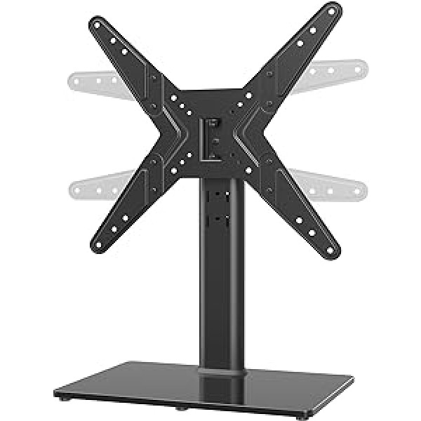 Universāls Schwenk TV Ständer/Fuß Tisch Top TV Ständer für 21 bis 43 Zoll TVS ar 90 Grad drehbar, 4 Level höhenverstellbarGlas Boden, für bis zu 45 kg, LCD LED TV, klēpjdators/piezīmjdators/Xbox One