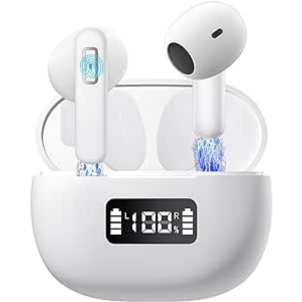 VELOGK Bluetooth austiņas ausī, bezvadu Bluetooth 5.3, HiFi stereo skaņas kvalitāte, 4 ENC mikrofoni, USB-C, bezvadu austiņas dziļi basi, skārienvadība, IP68 ūdensnecaurlaidīgas austiņas