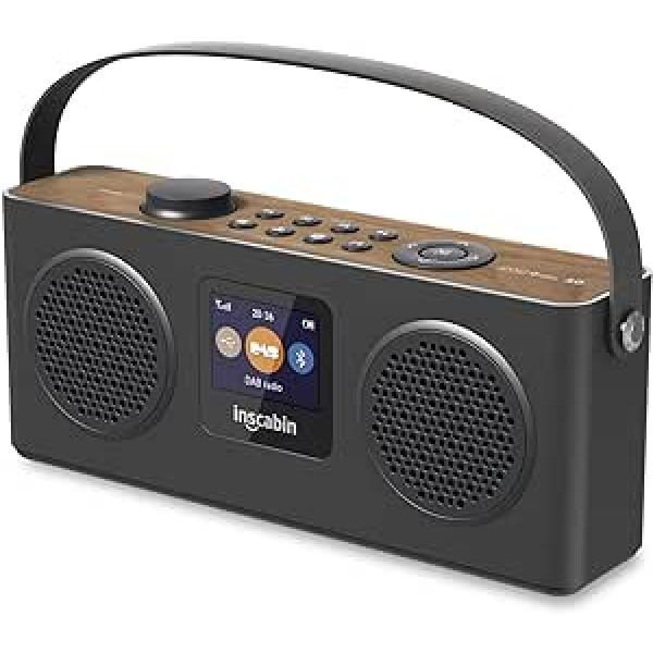 Inscabin M4 portatīvais DAB/DAB+ radio digitālais FM portatīvais radio / Bluetooth / stereo skaņa / divi skaļruņi / divi modinātājpulksteņi / akumulators (melns)