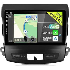 YUNTX Android 12 2 DIN automašīnas radio, kas paredzēts Mitsubishi Outlander/Peugeot 4007/Citroen C-Crosser [Integrēts DAB+/Wireless CarPlay Android Car/DSP]-[4G+64G]-MIC un kamera, tostarp MirrorLink/Stūre