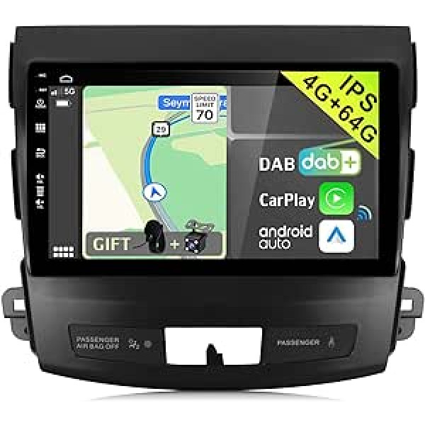 YUNTX Android 12 2 DIN automašīnas radio, kas paredzēts Mitsubishi Outlander/Peugeot 4007/Citroen C-Crosser [Integrēts DAB+/Wireless CarPlay Android Car/DSP]-[4G+64G]-MIC un kamera, tostarp MirrorLink/Stūre