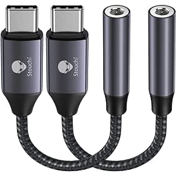 Stouchi USB C pie ligzdas, komplektā 2 C tipa USB līdz 3,5 mm austiņu adapteris Aux audio sargspraudnis, augstas izšķirtspējas DAC mikroshēma, saderīgs ar Samsung Galaxy S22 S21 S20 Note 20, Pixel 6, Pad Mini 6, Huawei P50/P40.