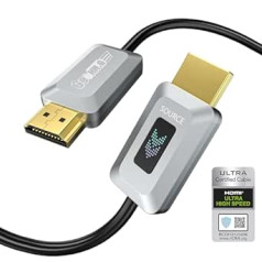 GeoHN.G 8K HDMI šviesolaidinis kabelis 5 m, sertifikuotas 48 Gbps didelės spartos HDMI 2.1 kabelis, palaiko 8K @ 60Hz, 4K @ 120Hz / 144Hz eARC Dolby HDCP 2.2 & 2.3 HDR10 2.3 HDR10, Compatible 30Xbox 5/