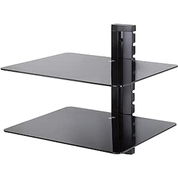 King Glass Shelf with Wall Mount Black Glass DVD Blu-ray Multimedia HiFi (2, Black)