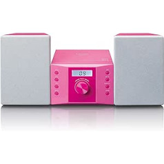 Lenco MC-013PK Stereo System - Compact System for Children - Radio CD Player - LCD Display - AUX Input - 2 x 2 Watt RMS - with Stickers - Pink