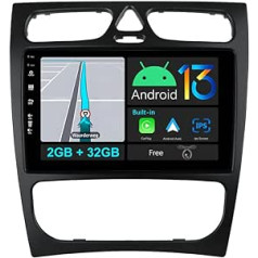 BXLIYER Android 13 automašīnas radio piemērots Benz C/CLK klases C-Class W203 (2000-2004) - Bezvadu Carplay/Android Car - Bez kameras - 2G + 32G - IPS 9 collas 2 DIN - DAB stūres vadība Fast Boot