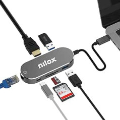 Universālais adapteris, USB-C interfeiss, daudzfunkciju HDMI/Lector SD/Micro SD USB/LAN uzlādes PD