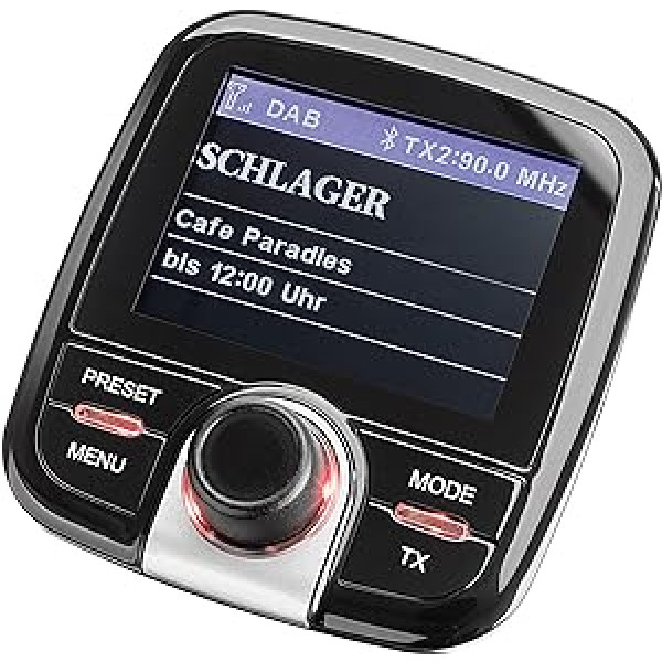 Dubultais DAB CA 10 KFZ adapteris (automatischer Senderuchlauffunktion, Bluetooth un AUX-In-Anschluss, Farbdisplay) schwarz