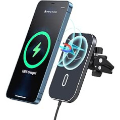 15 W magnētiskais bezvadu mobilā tālruņa turētāja automašīnas lādētājs, savietojams ar MagSafe Air Vent automašīnas stiprinājuma ātro lādētāju, bezvadu lādētājs, 360° grozāms Uzklājiet uz iPhone 15/14/13/12 Pro Max Mini Plus