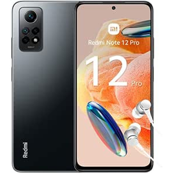 Xiaomi Redmi Note 12 Pro viedtālrunis + austiņas, 8 + 256 GB, mobilais tālrunis bez līguma, 6,67 collu FHD+ AMOLED DotDisplay, 5000 mAh, 108 MP kamera, 67 W turbo uzlāde, divas SIM kartes, pelēks