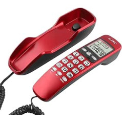 ASHATA Wall Telephone, LCD Corded Telephone, FSK/DTMF Dual Caller ID, Compact Phone, Multifunction Corded Analogue Phone for Home, Office, etc. (Red)